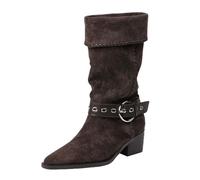 Women's Knee-High Boots Comfortable Chunky Block Heel Pointed Toe Pull On Side Zipper Suede Slouch Riding Ladies Casual Comfortable Western Cowgirls Nude Vintage Cowboy Ankle Waterproof Rain Boots