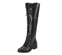 Women's Knee High Boots European Style Fall Winter Lace Up Over The Knee Fashion Boots Large Size Foreign Trade Design (Black, 6)