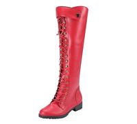 Women's Knee High Boots European Style Fall Winter Lace Up Over The Knee Fashion Boots Large Size Foreign Trade Design (Red, 5.5)