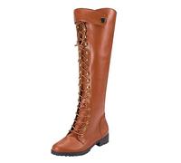 Women's Knee High Boots European Style Fall Winter Lace Up Over The Knee Fashion Boots Large Size Foreign Trade Design (Yellow, 6)