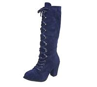 Women's Knee High Boots Lace-Up Chunky Heel Victorian Gothic Dress Wear | Suede-style upper, lace-up front, chunky heel, knee-high shaft, autumn and winter dress wear, western outfits, adult cosplay