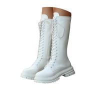 Women's Knee High Boots Lace Up Faux Leather Platform Chunky Sole Side Zip Combat Boots for Women Autumn Winter Casual Gothic Punk Fashion Long Boots UK