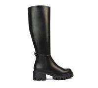 Womens Knee High Boots Ladies Chunky Mid Block Heel Grip Sole Black Synthetic Leather Long Biker Shoes Size 3