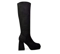 Womens Knee High Boots Ladies Square Toe Mid Low Block Heel Casual Smart Party Long Shoes Size 3-8 Black Faux Suede