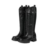 Women's Knee High Boots, Lug Sole Pull-On Combat Riding Boots | Wide Calf Platform Moto Boots, Slouchy Long Tall Punk Boots for Festival Rave Concert Cosplay Party
