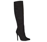 Womens Knee High Boots Mid High Heel Ladies Pointed Toe Shoes Size 3-8 Black Faux Suede