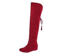 Womens Knee High Boots No Heel Premium Luxury Country Boots Uk Size 5 | Suede Boots Flat Anti Slip Walking Boots Retro Lace Up Winter Shoes Lightweight Ladies Shoes Insulated Cowboots Festival