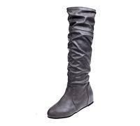 Women's Knee High Boots Platform Cowboy Booties Biker Riding Mid Calf Cowgirl Boots Flats Waterproof Longline Western Trucker Shoes Comfortable Street Walking Footwear Size 3-7.5