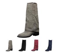 Womens Knee High Boots Pointed Toe Boots Women Wide Calf Wide Fit Western Boot Slip On Low Block Boot Trendy Ladies Booties Classic Straight Leg Bootie For Winter Autumn Outdoor Booties