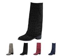 Womens Knee High Boots Pointed Toe Boots Women Wide Calf Wide Fit Western Boot Slip On Low Block Boot Trendy Ladies Booties Classic Straight Leg Bootie For Winter Autumn Outdoor Booties