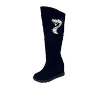 Women's Knee High Boots Size 6 Womens Knee High Boots Hidden Wedge Heel Suede Winter Autumn Pull On Tall Boots with Sparkly Rhinestone Fox Black