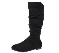 Women's Knee High Boots Slouch Flat Womens Cowboy Boots Low Chunky Block Heel Pull On with Stretch Faux Suede Leather Comfy Travel Work Daily Dating Fashion Autumn Winter Ladies Long Shoes