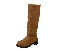 Womens Knee High Boots Slouchy Riding Boots Chunky Block Heel Round Toe Side Zipper Slip On Suede Wide Mid Calf Booties Casual Comfortable Fall Winter Women Western Cowboy Cowgirl Boot