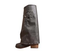 Women's Knee-High Boots Solid Color Pointed Toe Thick Block Low Heels Slip On Slouchy Waterproof Womens Cowboy Boots Fall Winter Casual Mid Calf Boot Fashion Comfortable Transition Long Shoes