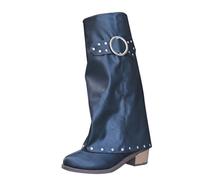 Women's Knee-High Boots Solid Color Pointed Toe Thick Block Low Heels Slip On Slouchy Waterproof Womens Cowboy Boots Fall Winter Casual Mid Calf Boot Fashion Comfortable Transition Long Shoes