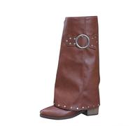 Women's Knee-High Boots Solid Color Pointed Toe Thick Block Low Heels Slip On Slouchy Waterproof Womens Cowboy Boots Fall Winter Casual Mid Calf Boot Fashion Comfortable Transition Long Shoes