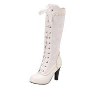 Women's Knee High Boots Steampunk Gothic Boots Black Block Heel Lace-Up Retro Medieval PU Leather Round Toe High Heels Cosplay Vintage Long Shoes for Womens Casual Outdoor Leisure Wedding