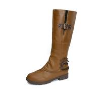 Womens Knee High Boots - Steel Toe Cap Boots Womens Zip Mid Calf Waterproof Work Boots Women Soft Comfortable Winter Boots For Women Slip On Safety Boots Women Chunky Heel Leather Motorcycle Boots