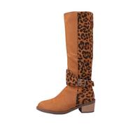 Women's Knee High Boots Suede Leopard Western Boots Fashion Boot Footwear | Thigh-High Boots Anti-slip Waterproof Booties Thick-soled Half Boot Autumn and Winter Shoes Outdoor Oversized Wellies