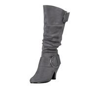 Womens Knee High Boots Suede Low Heel Womens Knee High Buckle Boots Dress Work Boot Formal Business Boot Stylish Street Booties Smart Office Booties Pointed Toe Party Bootie Ladies Winter Bootie