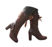 Women's Knee High Boots Vintage Lace - Up Block Heel Boots with Cut - Out Floral Detailing, Suede High Heel Knee - High Boots for Women Casual, Party & Evening Occasions