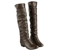 Womens Knee High Boots Wide Fit Shoes Comfortable Chunky Block Heel Pointed Toe Pull On Riding Boots Groovy Fancy Dress