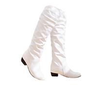 Womens Knee High Boots Wide Fit Shoes Comfortable Chunky Block Heel Pointed Toe Pull On Riding Boots Groovy Fancy Dress