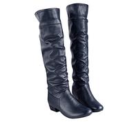 Womens Knee High Boots Wide Fit Shoes Comfortable Chunky Block Heel Pointed Toe Pull On Riding Boots Groovy Fancy Dress