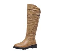 Women's Knee High Boots Winter Wide Fit Long Shoes Medieval Renaissance Pull On Mid Calf Gothic Boots Renaissance Cosplay Boot Flat Casual Non Slip Pointed Toe Trekking Shoes