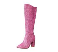 Women's Knee High Boots with Heel Glitter Boots Lace High Boots | Wide calf long shaft boots, elegant wide shaft boots, fashionable sequins women's boots for party, festival, rave