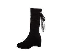 Women's Knee High Chunky Block Heel Boot Flats Autumn Winter Warm Knitwear Shoes Patchwork Vintage Booties Thermal Waterproof Trainers Casual Smart Party Footwear Size 3-7.5