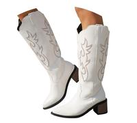 Women's Knee High Cowboy Boots, Western Embroidered Pointed Toe Block Heel Boots for Women, Stylish Vintage Pull-On Cowgirl Boots for Party, Club, Daily Wear