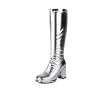 Women's Knee-High Cowboy Boots Zippered, Waterproof, Fashion Style Winter Boots for Women UK Western Knee-High Shoes Suitable for Parties and Formal Occasions (Silver, 4.5)