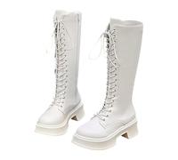 Women'S Knee High Fashion Boots Toe Platform Wide Calf Boots Soft Comfy Shoes With Zipper Knee-High Boots (White, 6.5)