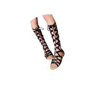 Womens Knee High Sandals Roman Gladiator Flat Boots Open Toe Cut Out Dressy Summer Lace Up Flat Zipper Rome Bohemia Sexy Bandage Sandal
