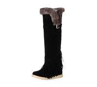 Womens Knee High Snow Boot Grip Sole Autumn Winter Warm Cowboy Shoes Fleece Lined Vintage Booties Anti-Slip Waterproof Trainers Casual Smart Thermal Footwear Size 3-7.5