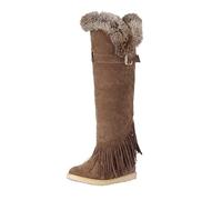 Womens Knee High Snow Boot Grip Sole Autumn Winter Warm Cowboy Shoes Fleece Lined Vintage Booties Anti-Slip Waterproof Trainers Casual Smart Thermal Footwear Size 3-7.5