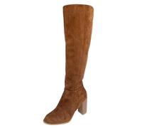 Women's Knee-High Suede Side Zip Block Heel Round Toe Design, Stretchy Shaft for Wide Calves, Three Shades Black, Brown, Beige, Suitable for City Walks, Autumn Festival, brown, 4 UK