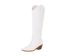Women's Knee High Western Cowboy Boots Embroidered Design Block Heel Pointed Toe Fashion Fall Outdoor Travel Daily Riding Country Party Festival,White,4.5 UK