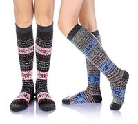 Women's Knee High Wool Socks Winter Thick Thermal Soft Comfy Over Knee Long High Socks 2 Pairs, Retro E, One Size