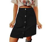 Women's Knee Length Corduroy Skirt - Solid Color High Waist Button Front A-Line Skirts Ladies Elegant Vintage Cord Autumn Winter Casual Midi Pockets Smart Office Retro Skirts