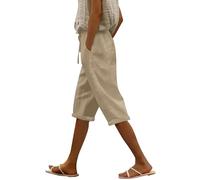 Women's Knee-Length Elastic-Waist Linen Shorts with Front & Back Pockets, Relaxed-Fit Casual Shorts for Summer Markets, Garden Parties & Coffee Runs