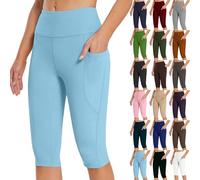 Womens Knee Length Shorts Sale, High Waisted Yoga Leggings with Pockets Tummy Control Capri Cropped Seamless Leggings Solid Color Cycling Running Gym Shorts My Orders Birthday Gifts for Women