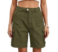 Women's Knee Length Shorts Solid Cotton Linen Bermuda Shorts Knee Length Elastic Waist Short Bottoms Casual Summer Breathable Daily Wear Soft Comfortable Beach Holiday Short Trousers Army Green