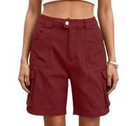 Women's Knee Length Shorts Solid Cotton Linen Bermuda Shorts Knee Length Elastic Waist Short Bottoms Casual Summer Breathable Daily Wear Soft Comfortable Beach Holiday Short Trousers Wine