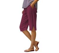Womens Knee Length Shorts Summer Knee Length Beach Bermuda Shorts Ladies Loose Casual Drawstring Capri Pants Comfy Lounge Cropped Trousers with Pockets My Orders Wine