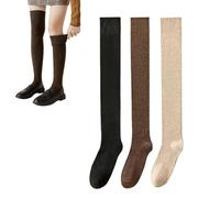 LAKEMON Women's Knee Length Socks,Cotton Knit Warm Thick Tall Long Boot Stockings,Women Thigh High Socks (3 pairs-c)