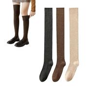 LAKEMON Women's Knee Length Socks,Cotton Knit Warm Thick Tall Long Boot Stockings,Women Thigh High Socks (3 pairs-a)
