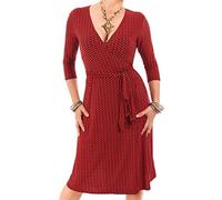 Women's Knee Length Spot Printed Wrap Dress - Black and Red Size 16