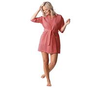 Women's Knee Length Waffle Weave Kimono Bathrobe, Short Spa Robes - Pink -